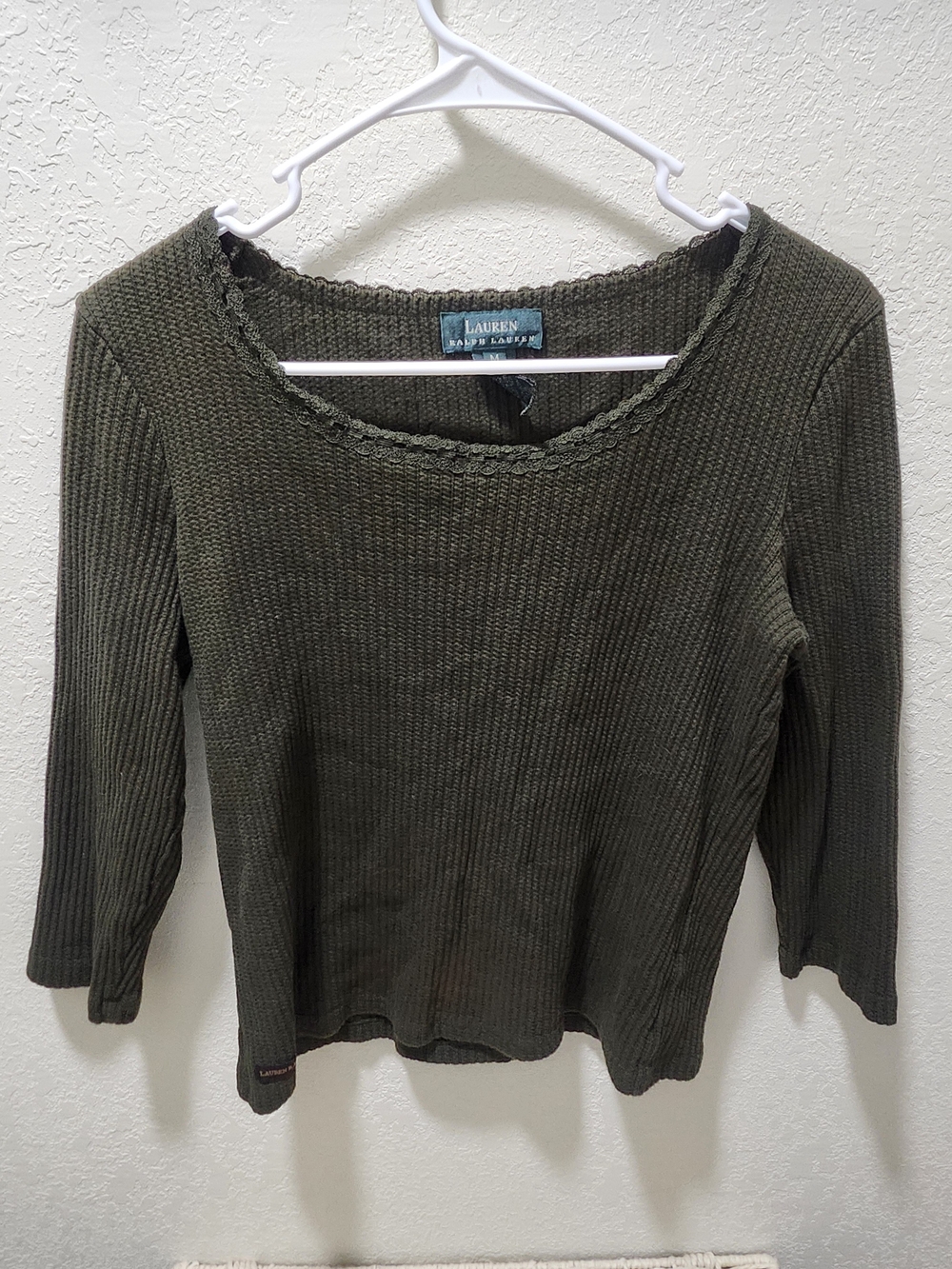 Lauren Ralph Lauren Olive Ribbed Scoop Neck Top